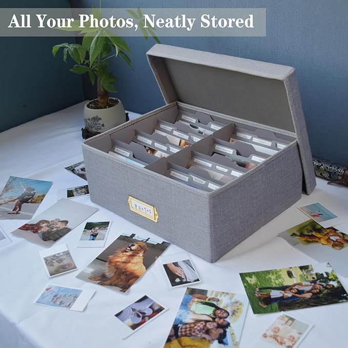 Sprsthai Linen Photo Storage Box – Holds 1700 Photos, 24 Adjustable Dividers & - Image 2