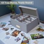 Sprsthai Linen Photo Storage Box – Holds 1700 Photos, 24 Adjustable Dividers & - Image 2