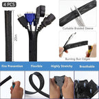 ELII 300PCS Cable Management Kit, 4 Cable Sleeve 35 Cable Clips - Image 2