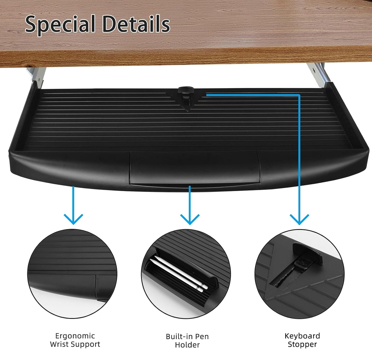 22"Wx11"D Under Desk Keyboard Tray Slide Out, Pull Out Keyboard Tra...