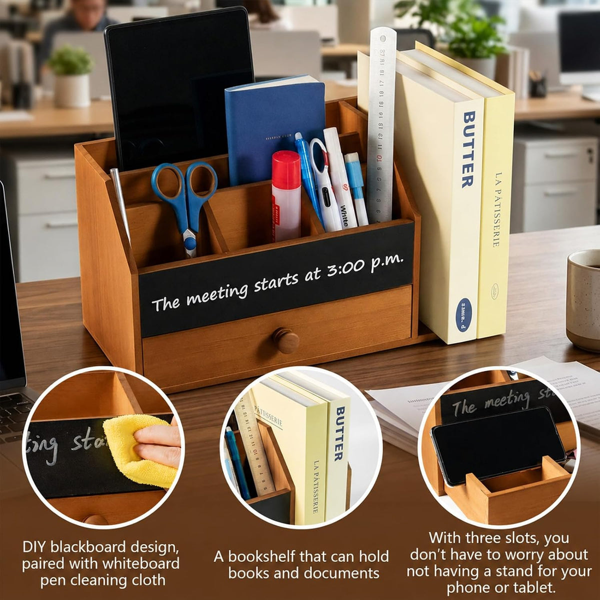 Wooden desk organizers and accessories with Writable Chalkboard Mail Holder