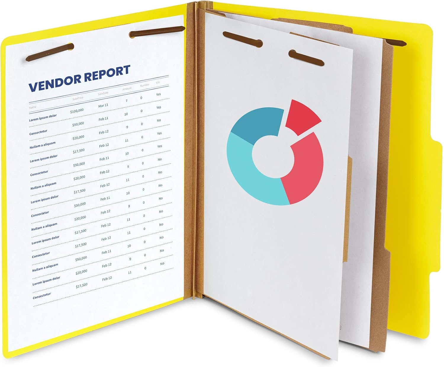 Blue Summit Supplies 10 Classification Folders, 2 Divider, Yellow | Heavy-duty, 2 in expansion, 2 prong fasteners, 2 dividers, 6 sections, for medical, legal, and personnel files