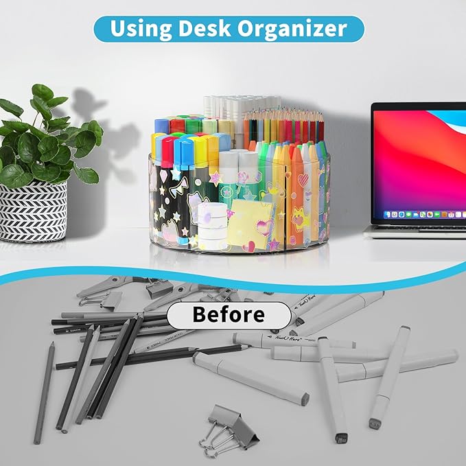 Acrylic Pen Holder with 2 Adhesive DIY Stickers, Desk Organizer Marker Holder - Image 6