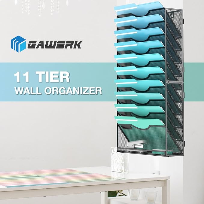 Gawerk 11-Tier Wall File Organizer Hanging Wall File Holder Wall Mount Paper - Image 5