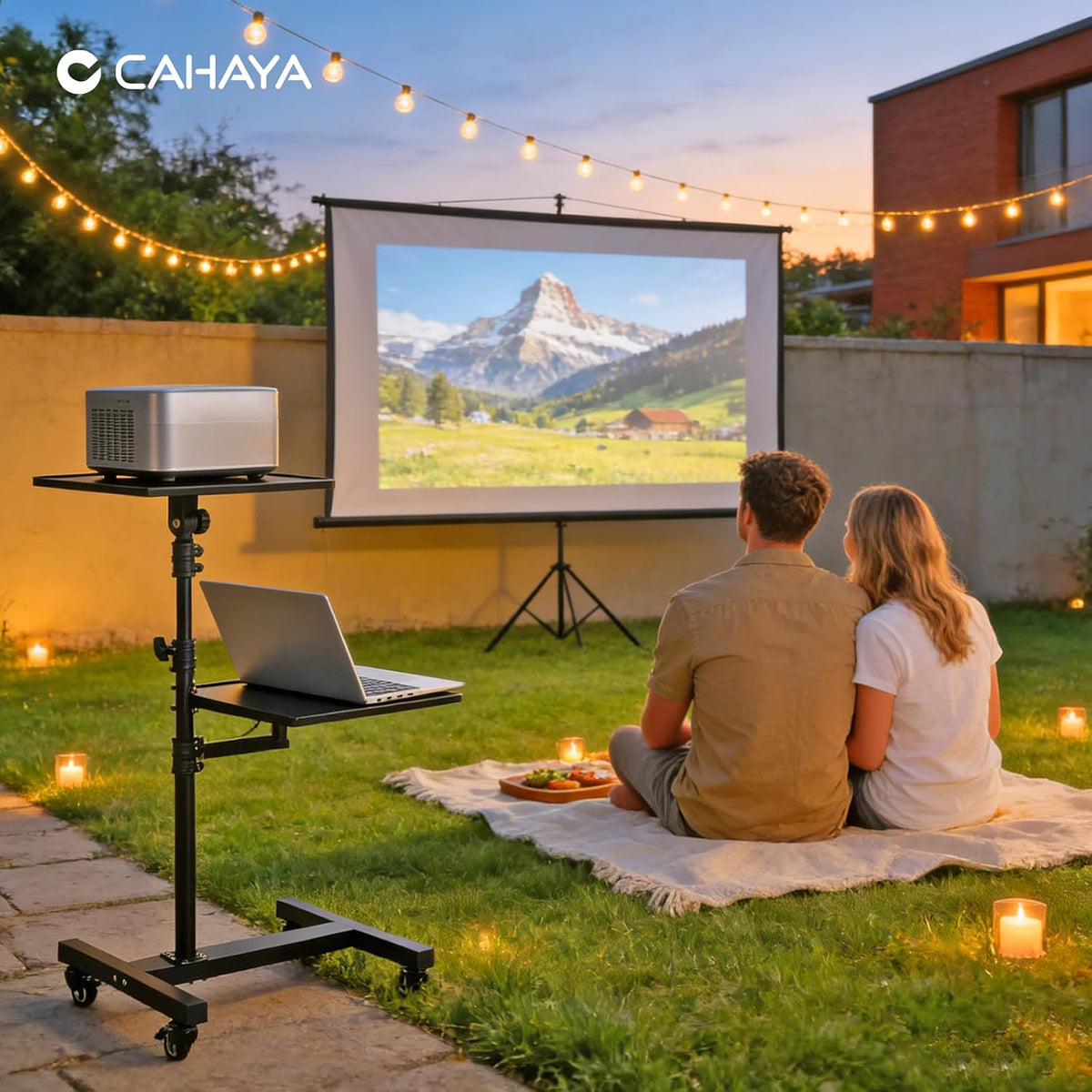 CAHAYA Projector Stand Tripod Adjustable - Mobile Laptop Stand with 2 Shelves...
