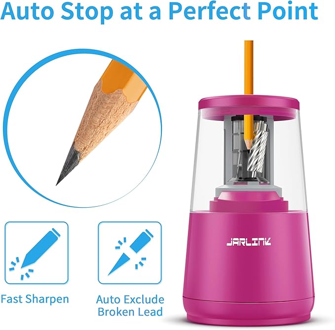 JARLINK Electric Pencil Sharpener, Heavy-Duty Helical Blade to Fast Sharpen - Image 3
