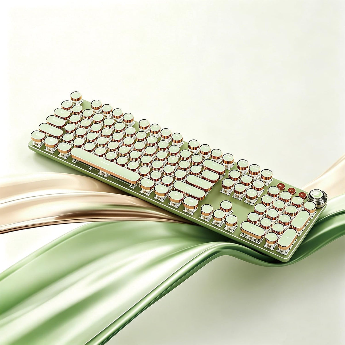 Retro Typewriter Mechanical Keyboard, Green, 104 Keys, Round Keycaps with LED...
