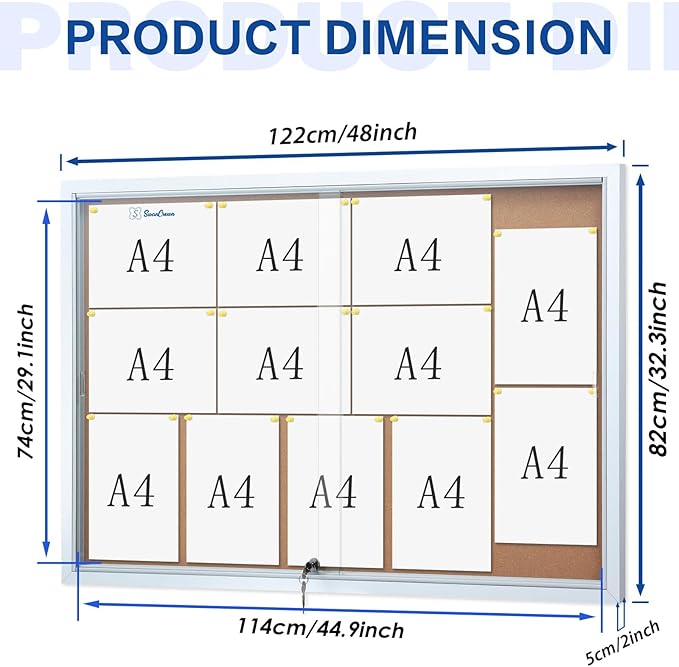 SWANCROWN Glass Enclosed Bulletin Board 48"x32", Locking Cork Board - Image 2