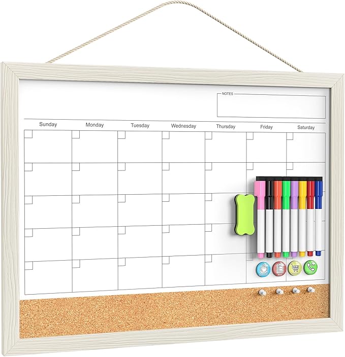 Calendar Whiteboard for Wall, 18x24 Inches Whiteboard Calendar Cork Board Combo by Tankee