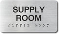 SUPPLY ROOM Signs with Raised Text & Grade 2 Braille, Brushed Aluminum/Silver by EliteSign