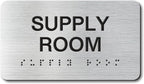 SUPPLY ROOM Signs with Raised Text & Grade 2 Braille, Brushed Aluminum/Silver by EliteSign