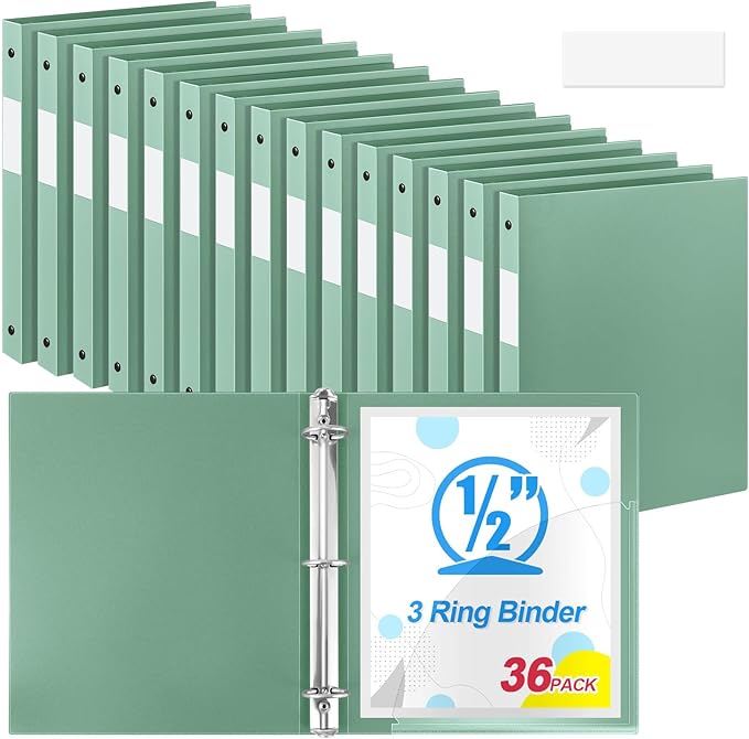 Henoyso 36 Pcs 3 Ring Binder 0.5 Inch Round Fits Letter Size 8.5'' x 11'' Paper by Henoyso