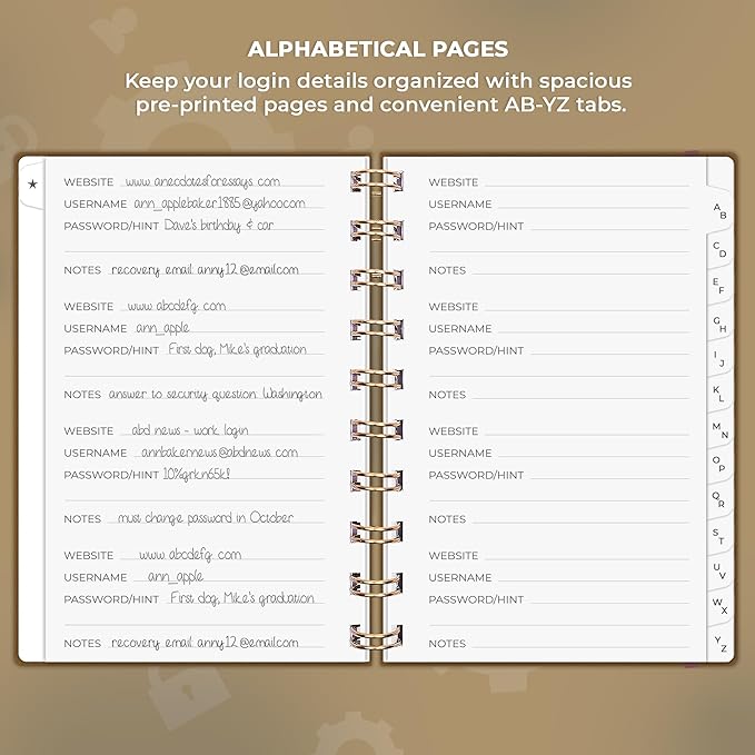 Clever Fox Password Book Spiral – Mini Internet Address & Password Organizer - Image 3