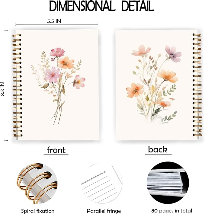 JWVK Rustic Wild Flower Spiral Notebook, Vintage Floral Botanical Notebooks - Image 2