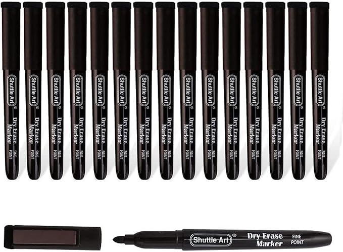 Shuttle Art Dry Erase Markers, 15 Pack Black Magnetic Whiteboard Markers by ShuttleArt