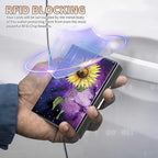BWEGRHE Slim Credit Card Holder, Sunflower Yellow Purple Galaxy RFID Blocking - Image 3