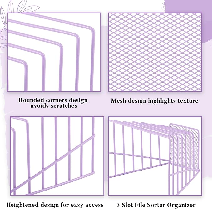 2 Pcs 7 Section Incline File Sorter Metal Wire Mesh File Rack - Image 3