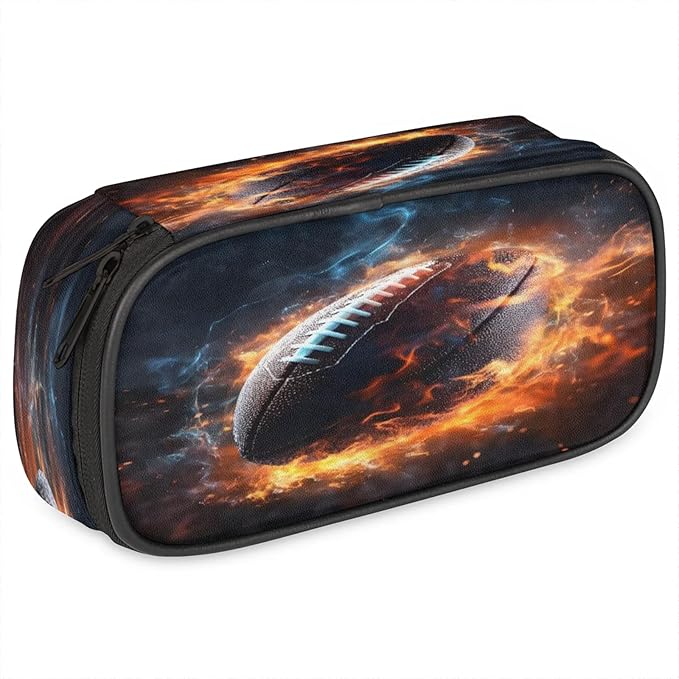 Pardick American Football Fire Pencil Case，Big Capacity Pencil Pouch Coin Pouch by Pardick