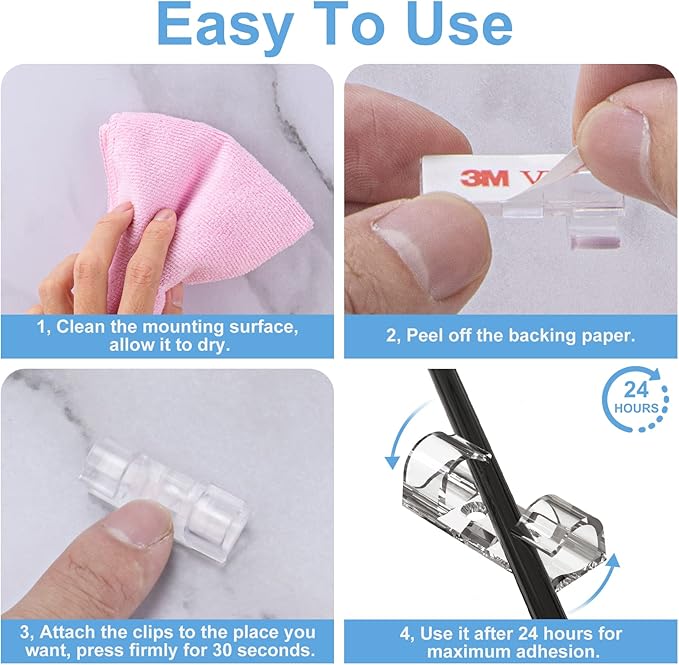 Cable Clips Clear, Heavy Duty Extension Cord Clips Wall, Adhesive Wire Holders - Image 5