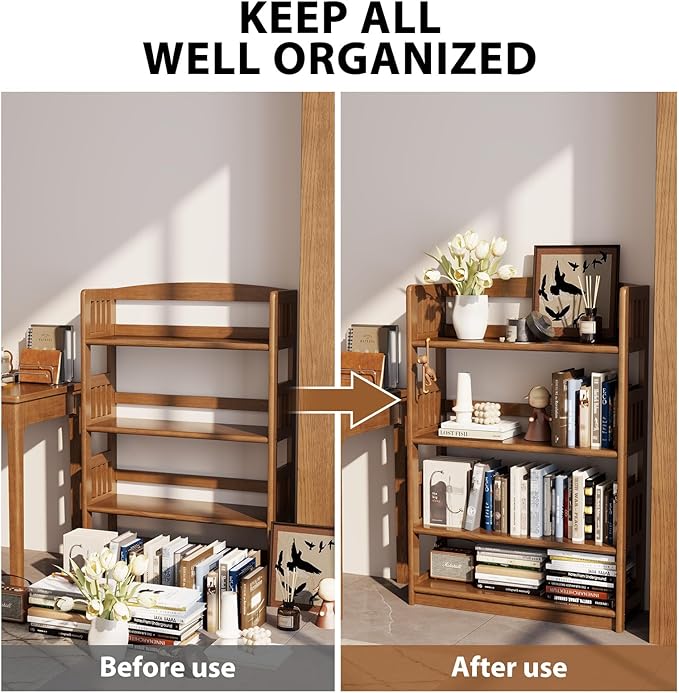 AnywaysWood 5-Tier Solid Wood Open Bookcase, Modern Display Bookshelf, - Image 6