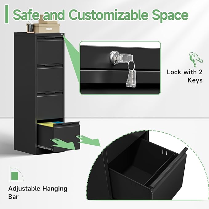 4-Drawer File Cabinet with Lock, Metal Vertical Filing Cabinets - Image 5