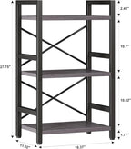 Homeiju Bookshelf, 3 Tier Industrial Bookcase, Metal Small Bookcase, Rustic - Image 3