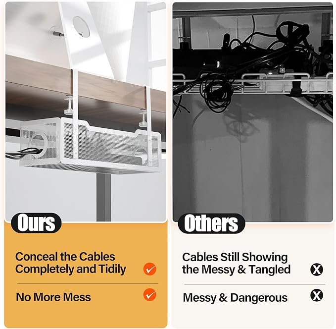 Under Desk Cable Management Tray White, Cinati Wire Organizers No Drill - Image 3