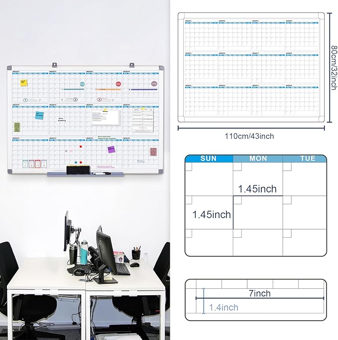 MAKELLO Large Magnetic Dry Erase Calendar Whiteboard Yearly 43" x 31" - Image 2