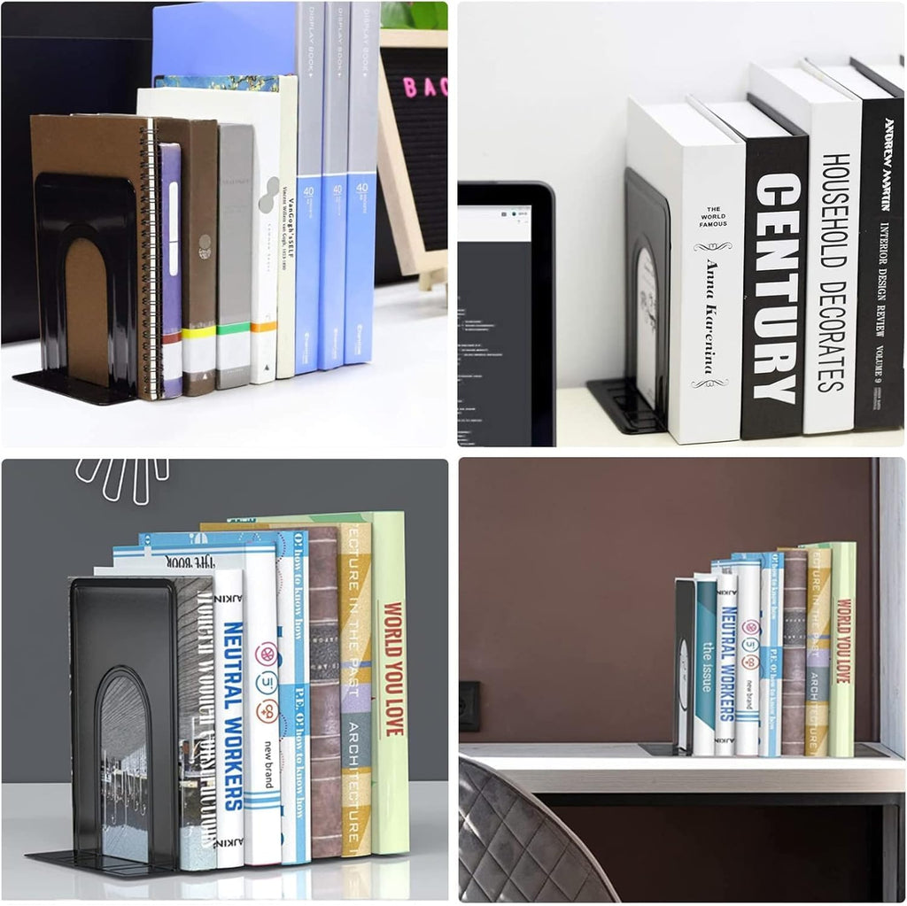 Book Ends, Heavy Duty Bookends to Hold Books, Metal Bookends | Book Ends for Home Office Decorative, Black 6.5 x 5 x 5.7 in, 7 Pair/ 14Piece