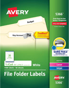 Avery TrueBlock File Folder Labels, 2/3" x 3-7/16", 1,500 Printable Labels, White, Permanent (5366)