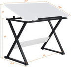 Yaheetech Height Adjustable Drafting Table, Tilting Art Desk, White | Sturdy powder-coated steel X-frame holds an MDF top tilting 0-30° and adjusting 30-41in tall for drawing, crafts and puzzles.