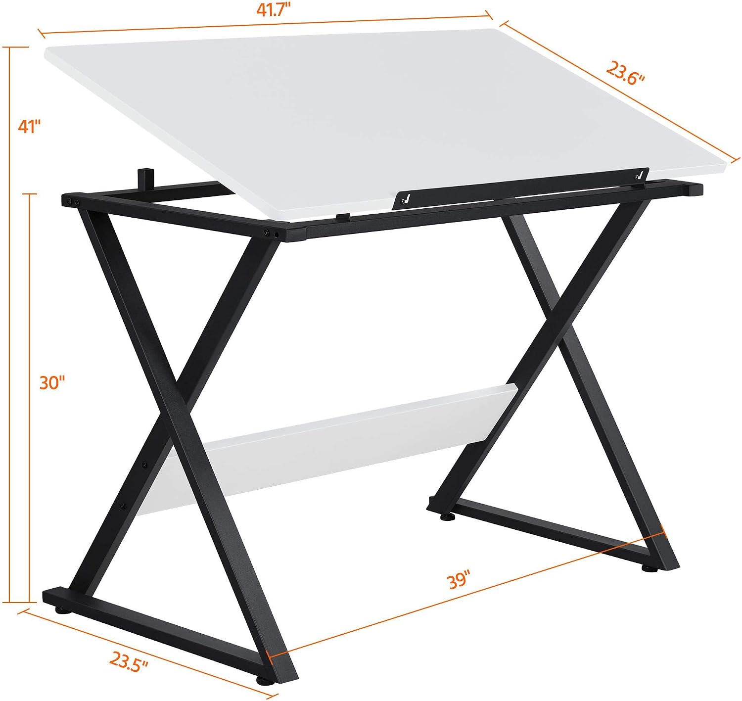 Yaheetech Height Adjustable Drafting Table, Tilting Art Desk, White | Sturdy powder-coated steel X-frame holds an MDF top tilting 0-30° and adjusting 30-41in tall for drawing, crafts and puzzles.