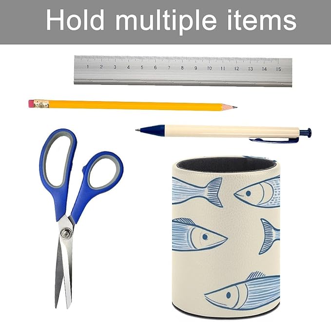 Sardine Fish Pencil Holder Leather Desk Organizer Stand Round Pen Cup Container - Image 5