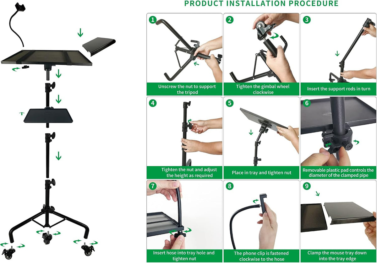 Projector Tripod Stand with Wheels Adjustable Height Laptop Tripod Stand Trea...