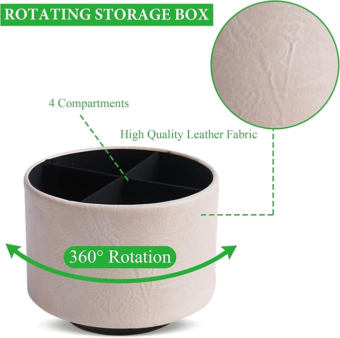 Hennaja Round Leather Art Supply Organizer, Remote Control Holder, 360 Degree - Image 3