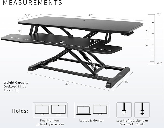 VIVO 42 inch Desk Converter, K Series, Height Adjustable Sit to Stand Riser - Image 3