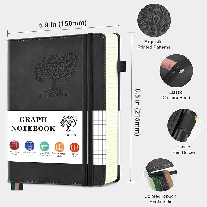 PERCUN Graph Paper Notebook, 160 Pages Grid Journal - Image 2