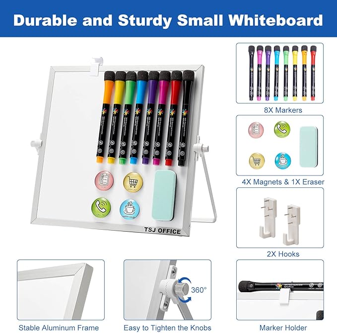 Small Magnetic Dry-Erase White Board – 10 x 10 Inches Mini Easel Whiteboard 360 - Image 2