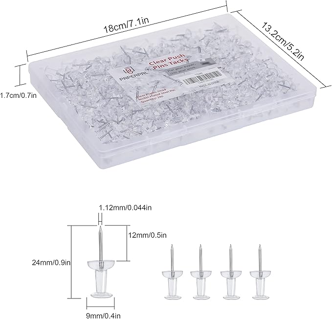 PAPERPAL 280 Clear Push Pins for Cork Board, Pushpins for Office School & - Image 2