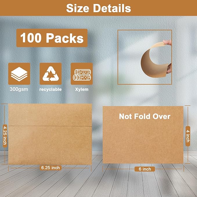 Silunkia 100 Packs Brown Blank Greeting Cards and Envelopes 4 x 6 Heavyweight - Image 2