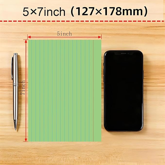 JINMIKEJI Green Ruled Index Cards 5x7 Inch - Image 2