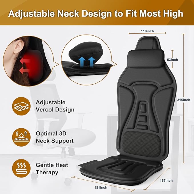 Back Massager with Heat for Chair, Massage Chair Pad with Neck Support - Image 4