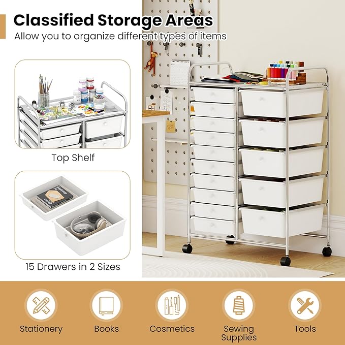 Giantex 15 Drawer Rolling Cart - Image 5