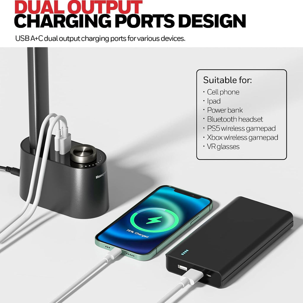 honeywell hwt-h01 led desk lamp, foldable & stepless showing dimensions