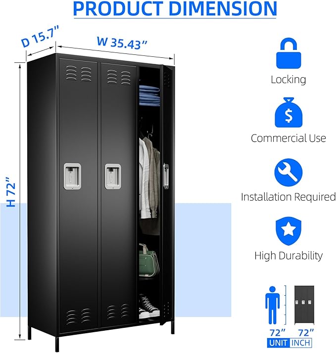 SUPEER 3 Doors Metal Lockers for Employees - Image 3