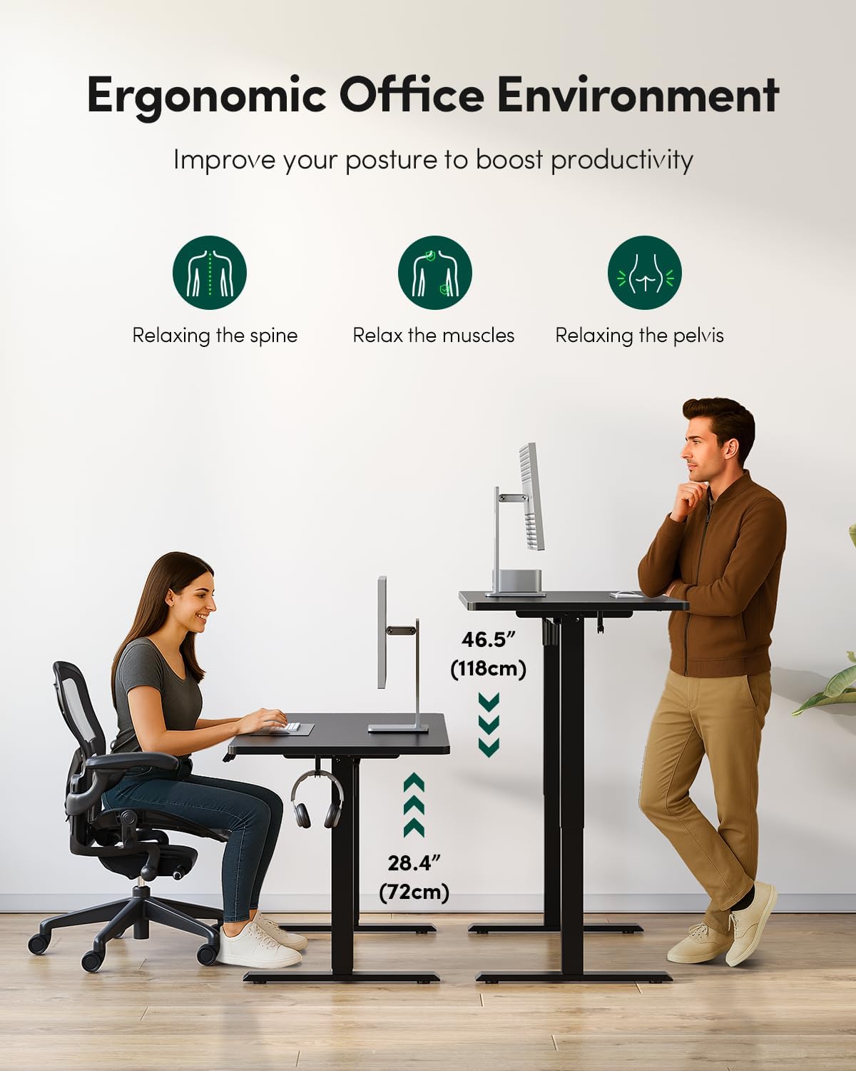CubiCubi 48 x 24 One-Piece Electric Adjustable Standing Desk, Dark Black