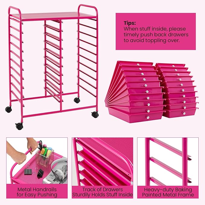 Happygrill 20-Drawer Organizer Cart Tools, Mobile Utility Storage Cart - Image 6