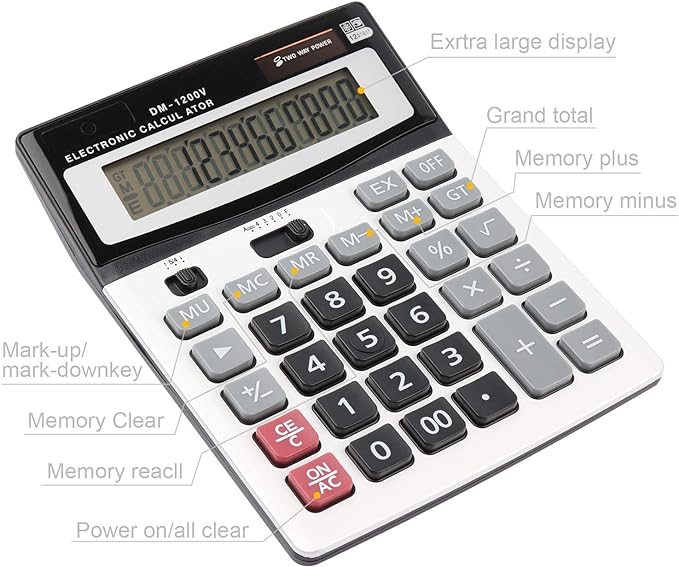 HIHUHEN Large Electronic Calculator Counter Solar & Battery Power 12 Digit - Image 6