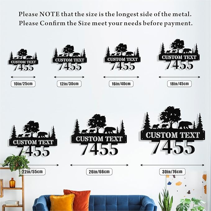 Custom Bear Metal House Number Sign Outside, Personalized Metal Address Signs - Image 7
