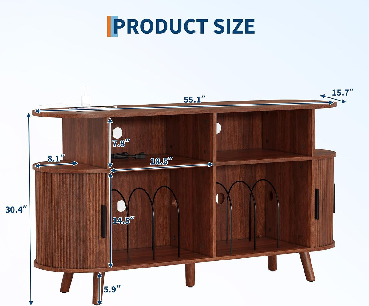 Garvee 55'' Fluted Mid Century Modern Turntable Cabinet with Vinyl St...